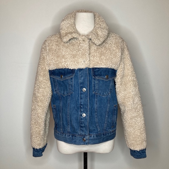 Topshop Denim Sherling Jacket SIZE 4 - Picture 6 of 10